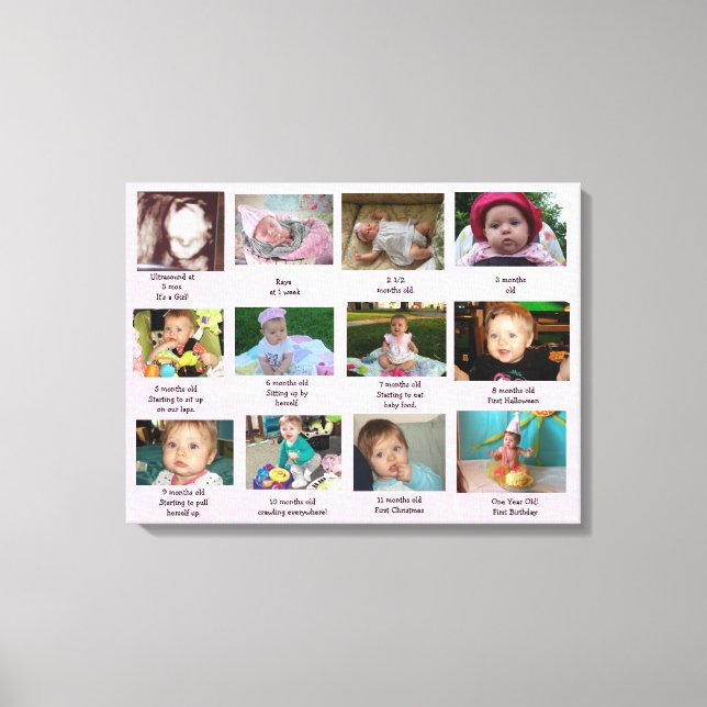 Age Progression First Year Baby Photo Art Canvas Print (Front)