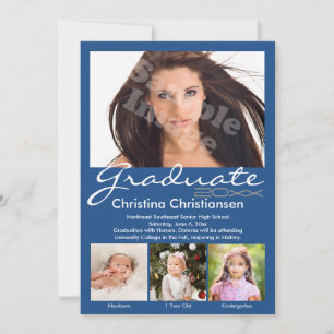 Age Progression Photo Blue Modern Graduation Invitation
