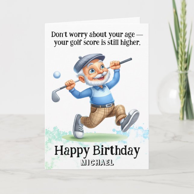 *~*  Age Senior  Man -  AP94  Golf Birthday Card (Front)