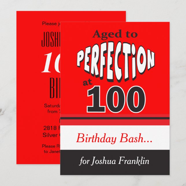 Age to Perfection at 100 | 100th Birthday Invitation (Front/Back)