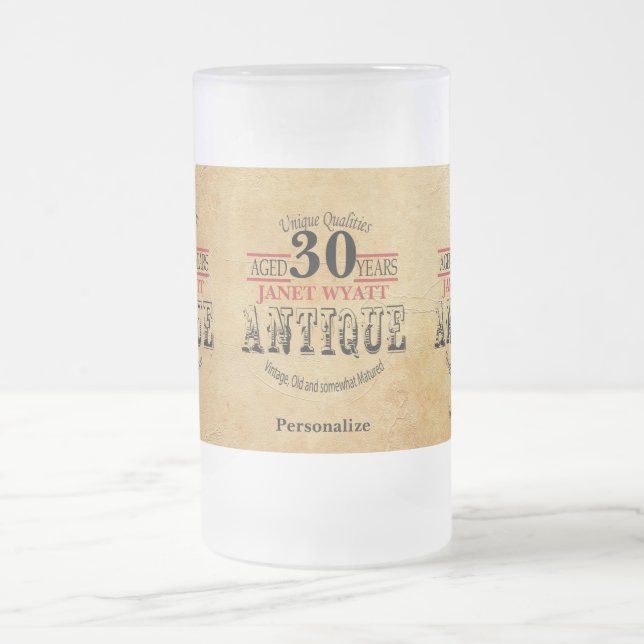 Aged 30 Years | 30th Birthday Frosted Glass Beer Mug (Center)