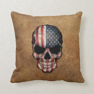 Aged and Worn American Flag Skull Cushion