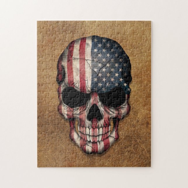 Aged and Worn American Flag Skull Jigsaw Puzzle (Vertical)