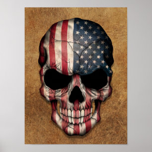 Aged and Worn American Flag Skull Poster