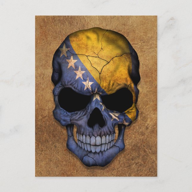 Aged and Worn Bosnia - Herzegovina Flag Skull Postcard (Front)