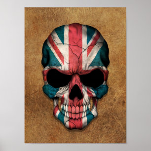 Aged and Worn British Flag Skull Poster
