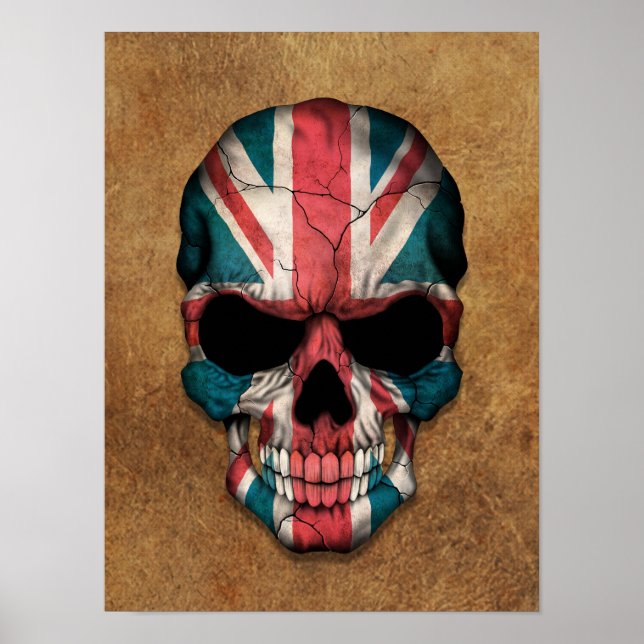 Aged and Worn British Flag Skull Poster (Front)