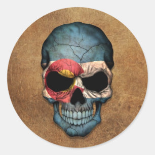 Aged and Worn Colorado Flag Skull Classic Round Sticker