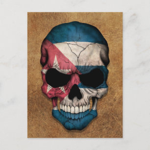Aged and Worn Cuban Flag Skull Postcard