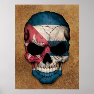 Aged and Worn Cuban Flag Skull Poster