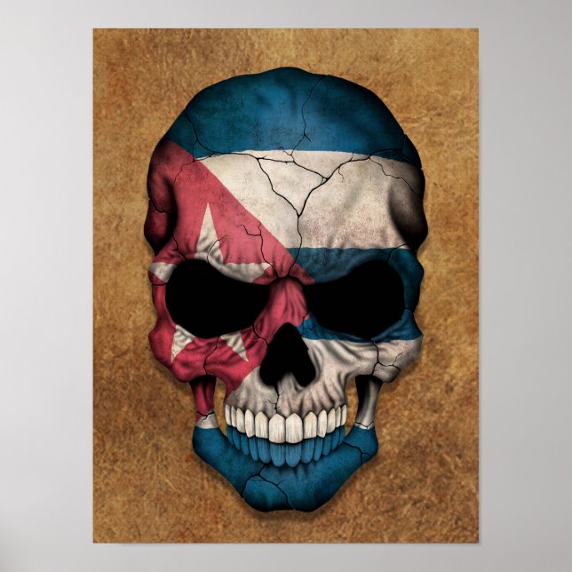 Aged and Worn Cuban Flag Skull Poster (Front)