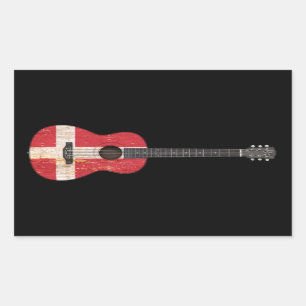 Aged and Worn Danish Flag Acoustic Guitar, black Rectangular Sticker