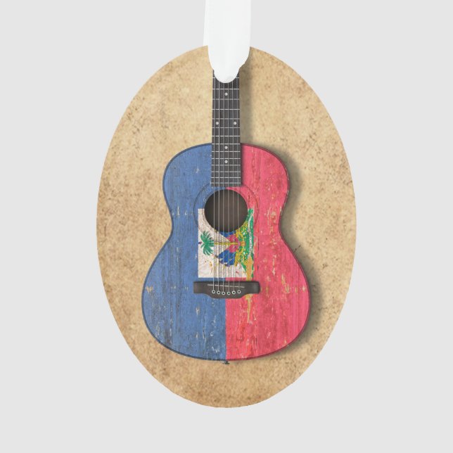 Aged and Worn Haitian Flag Acoustic Guitar Ornament (Back)