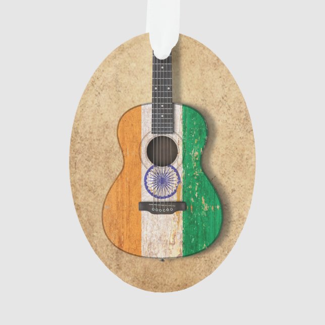 Aged and Worn Indian Flag Acoustic Guitar Ornament (Back)