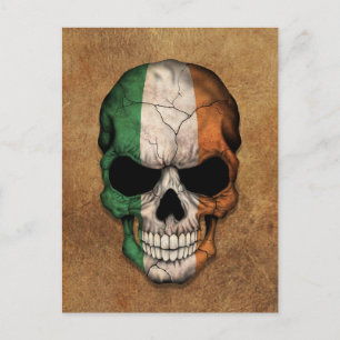 Aged and Worn Irish Flag Skull Postcard
