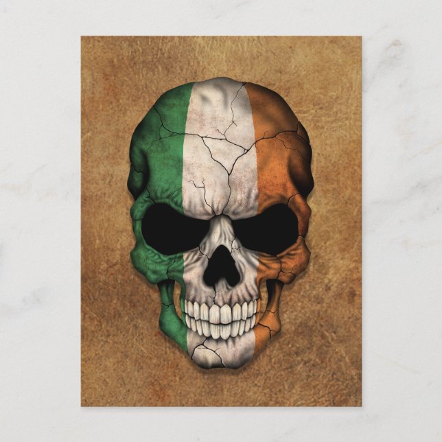 Aged and Worn Irish Flag Skull Postcard (Front)