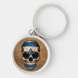 Aged and Worn Israeli Flag Skull Key Ring
