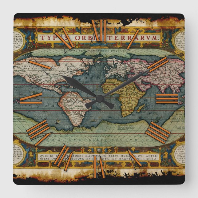 Aged Antique Old World Map History Designer Clock (Front)