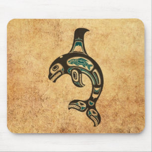 Aged Blue and Black Haida Spirit Killer Whale Mouse Mat
