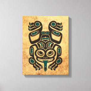 Aged Blue and Black Haida Spirit Tree Frog Canvas Print