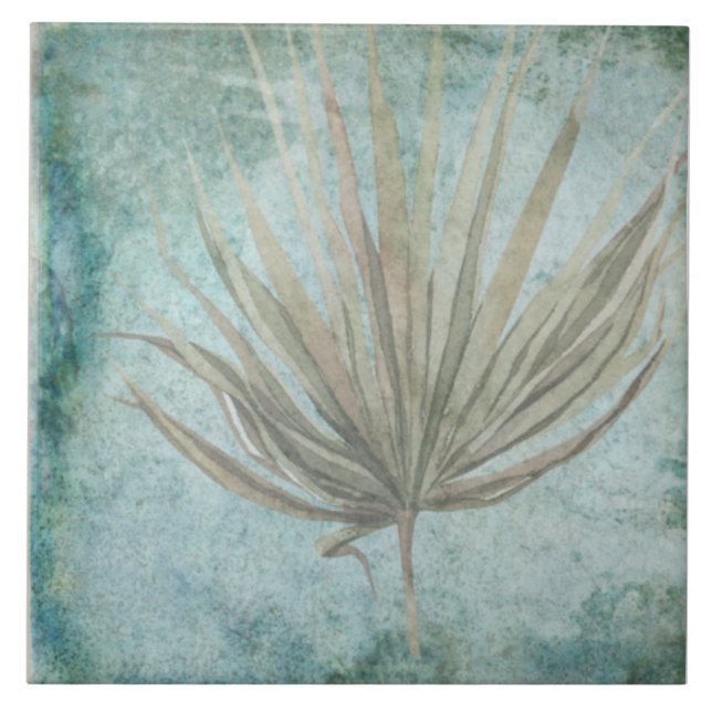 Aged Botanical Tile - Aqua and Bone V1 (Front)