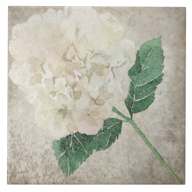 Aged Botanical Tile - Aqua and Bone V2 (Front)