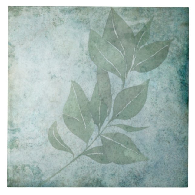 Aged Botanical Tile - Aqua and Bone V6 (Front)
