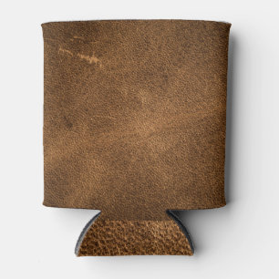 Aged Brown Leather: Classic Texture Can Cooler