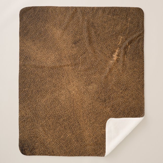 Aged Brown Leather: Classic Texture Sherpa Blanket (Front)