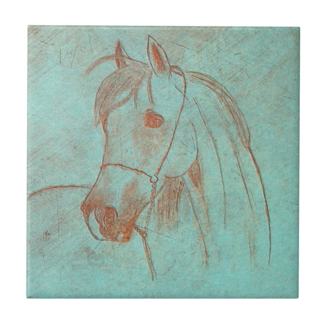 Aged Copper Engraved Horse Tile (Front)