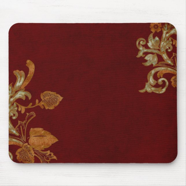 Aged Copper Flourish on Burgundy Mouse Mat (Front)
