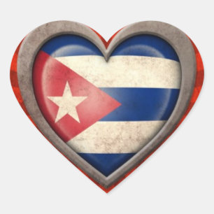 Aged Cuban Flag Heart with Light Rays Sticker