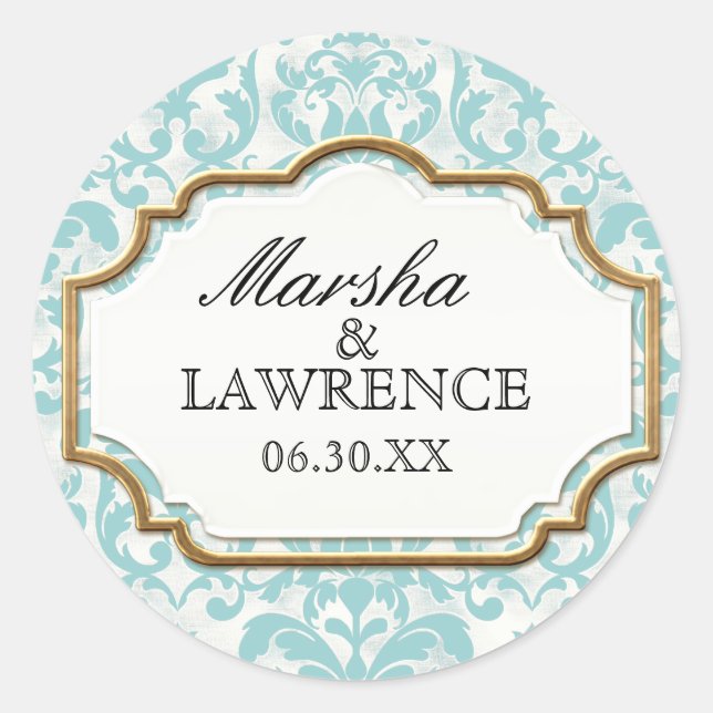 Aged Distressed Damask Golden Bling Look Wedding Classic Round Sticker (Front)