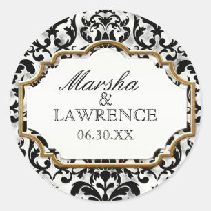 Aged Distressed Damask Golden Bling Look Wedding Classic Round Sticker
