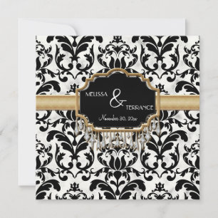 Aged Distressed Damask Golden Bling Look Wedding Invitation