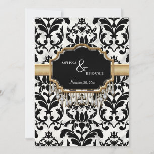 Aged Distressed Damask Golden Bling Look Wedding Invitation