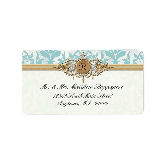 Aged Distressed Damask Golden Bling Look Wedding Label (Front)
