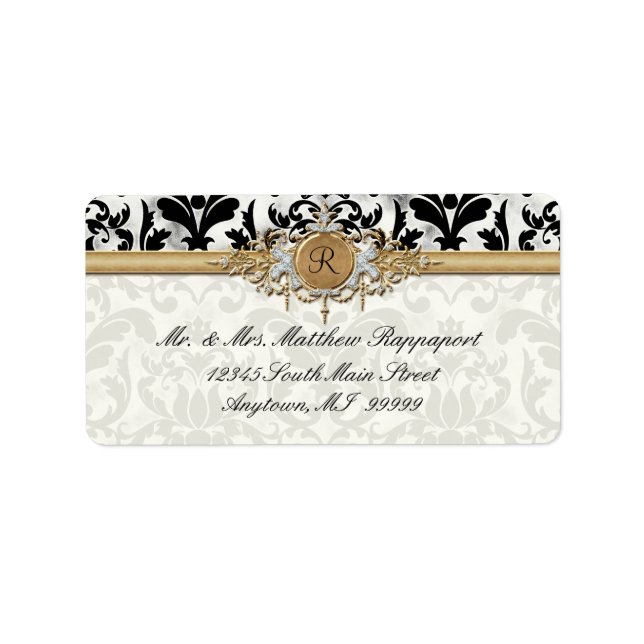 Aged Distressed Damask Golden Bling Look Wedding Label (Front)