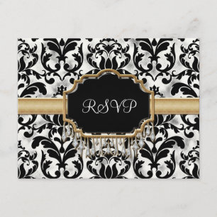 Aged Distressed Damask Golden Bling Look Wedding RSVP Card