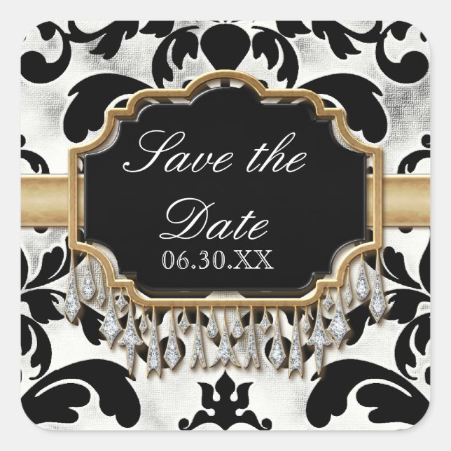 Aged Distressed Damask Golden Bling Look Wedding Square Sticker (Front)