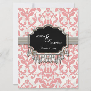 Aged Distressed Damask Silver Bling Look Wedding Invitation
