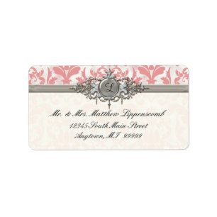 Aged Distressed Damask Silver Bling Look Wedding Label