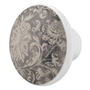 Aged Floral Ceramic Knob