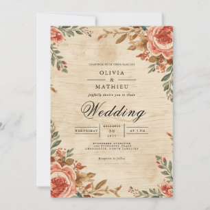 Aged Floral Rustic Romance Wedding Invitation