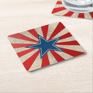 Aged Glory - Red, White and Blue Stars and Stripes Square Paper Coaster