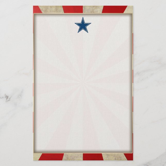 Aged Glory - Red, White and Blue Stars and Stripes Stationery (Front)