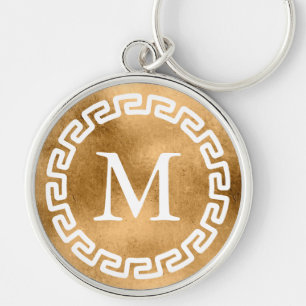 Aged Gold Round Greek Key Border Monogram Ring