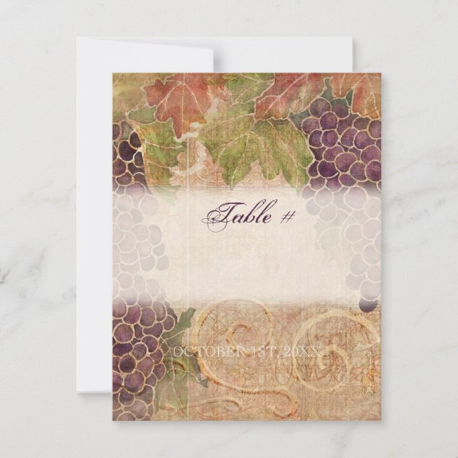 Aged Grape Vineyard Table Number Card (Front)