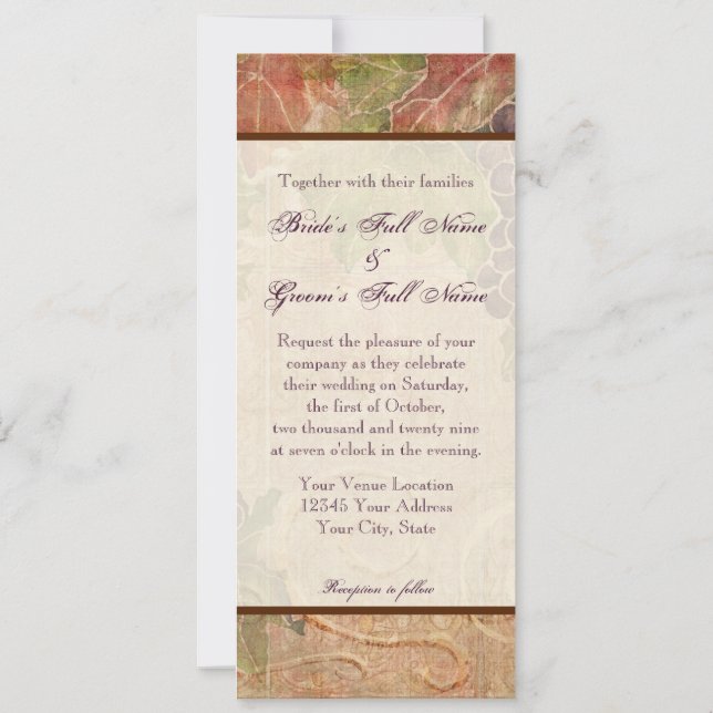 Aged Grape Vineyard Wedding Invitation (Back)