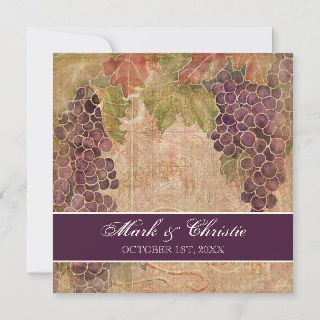 Aged Grape Vineyard Wedding Invitation (Front)